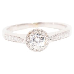 0.44 Carat Round Diamond Halo Vintage Engagement Ring in 9 Carat White Gold