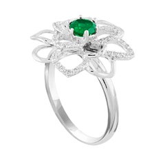 0.44 Carat Round Emerald Diamond Gold Flower Ring