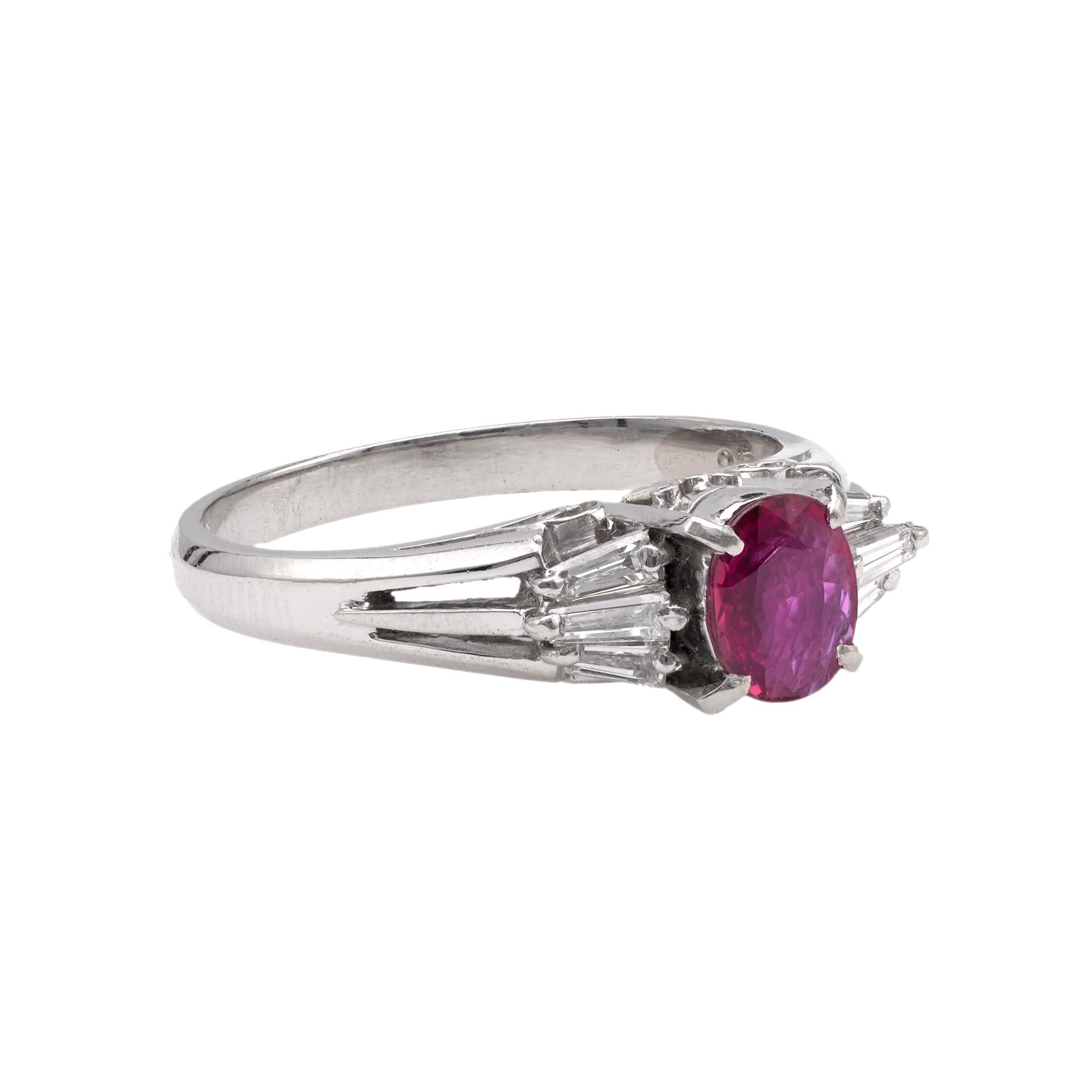 Women's or Men's 0.44 Carat Ruby Diamond Platinum Cluster Ring For Sale