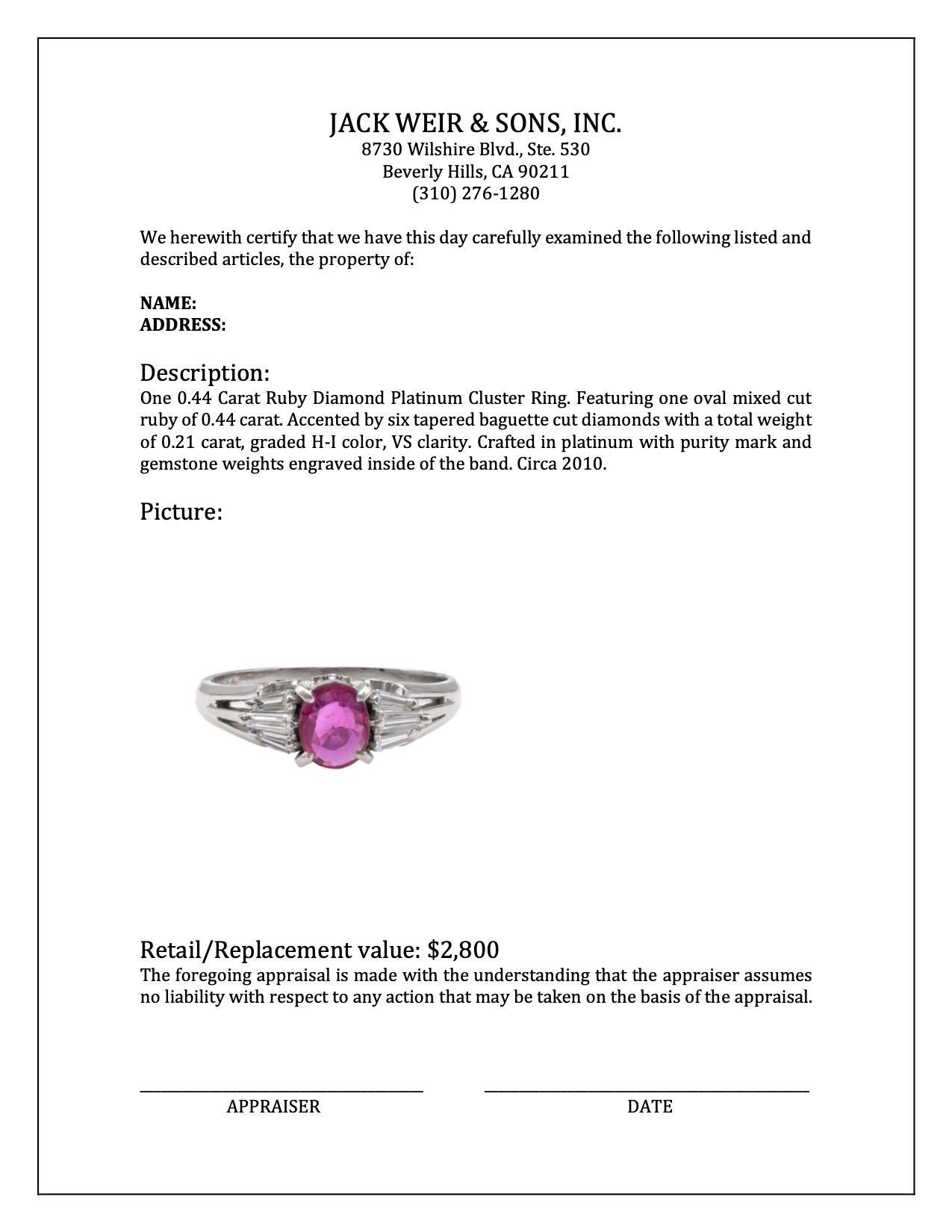 0.44 Carat Ruby Diamond Platinum Cluster Ring For Sale 1