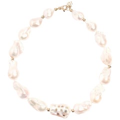 Hi June Parker Large Baroque Pearl Necklace 0.44 Carat Salt and Pepper Diamond