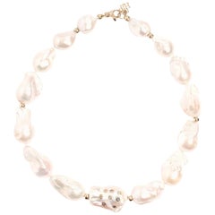 Hi June Parker Large Baroque Pearl Necklace 0.44 Carat Salt and Pepper Diamond 