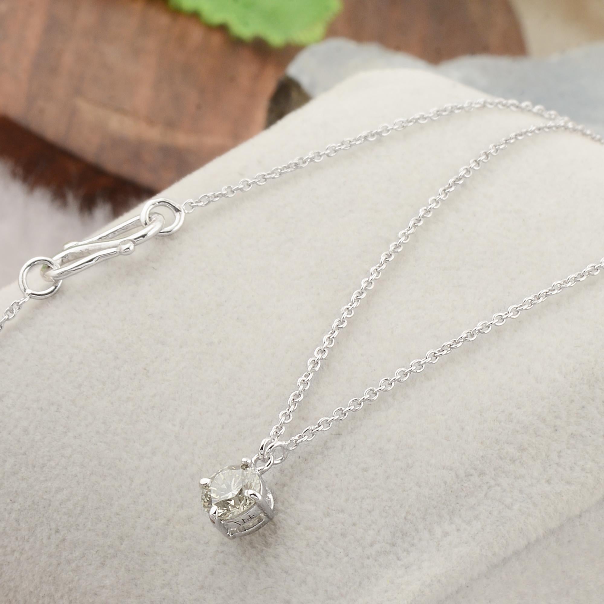 Modern 0.44 Carat SI/HI Solitaire Diamond Charm Pendant Necklace 10 Karat White Gold For Sale