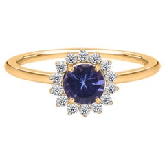 0.44 Ct Tanzanite Gemstone 0.14 Ct SI/H Diamond Cocktail Ring 18K Yellow Gold