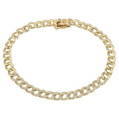 Bracelet à maillons cubains en or jaune 14 carats avec diamants ronds d'un poids total de 0,44 carat