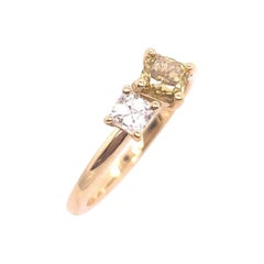 0.44ct Natural Yellow Square Diamond & 0.23ct G/VS Asscher Cut Diamond Ring