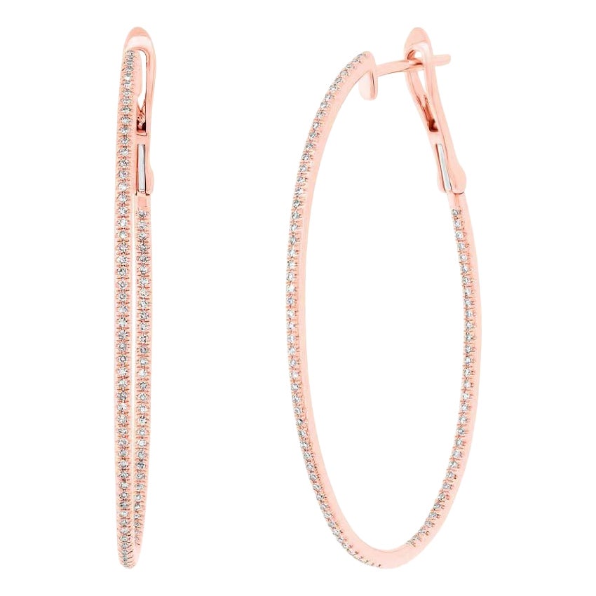 0.44ct Round Brilliant Cut Diamond Oval Hoop Earrings in 14k Rose Gold For Sale