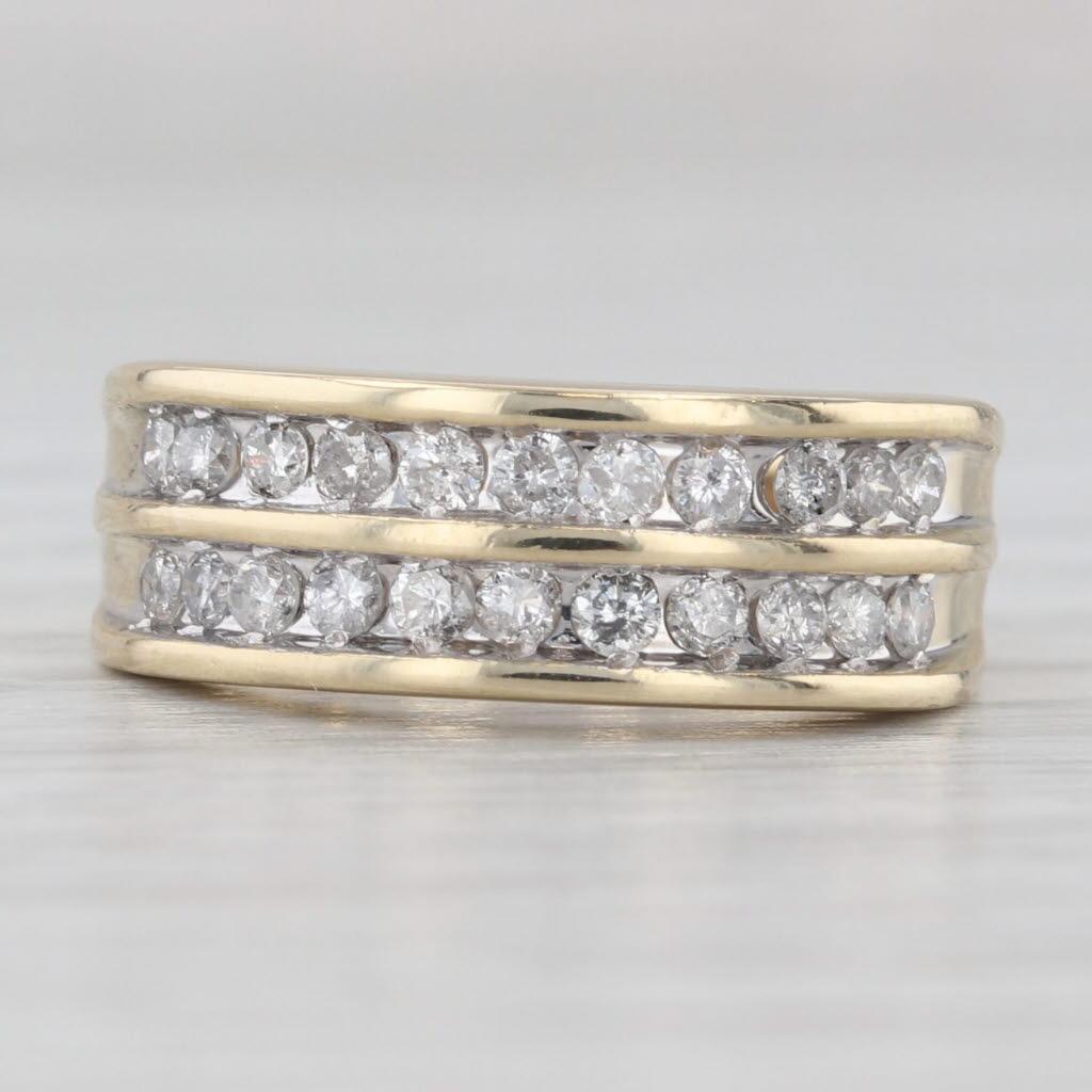 Taille ronde 0.44ctw Diamond Double Band Ring 14k Yellow Gold Size 5-5.25 Wedding Stackable en vente