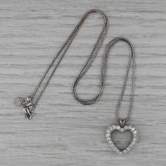 0.44ctw Diamond Heart Pendant Necklace 14k White Gold 20" Adjustable Wheat Chain