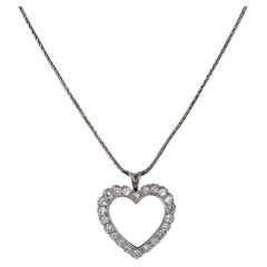 0.44ctw Diamond Heart Pendant Necklace 14k White Gold 20" Adjustable Wheat Chain