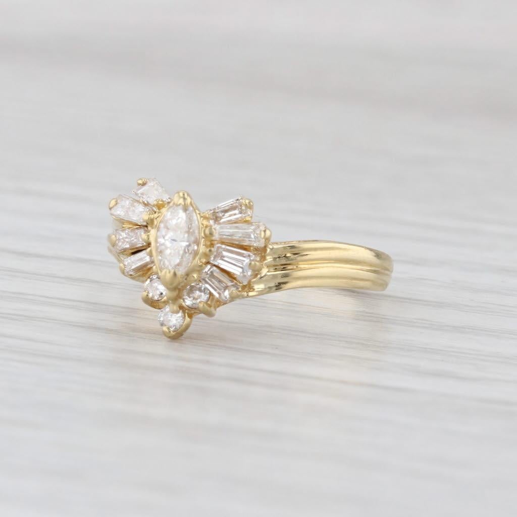 0.44ctw Anillo Marquesa Diamante Oro Amarillo 18k Tamaño 6.25 Compromiso en Bueno estado para la venta en McLeansville, NC