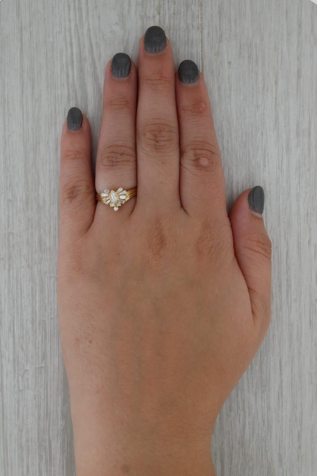 0.44ctw Anillo Marquesa Diamante Oro Amarillo 18k Tamaño 6.25 Compromiso en venta 4
