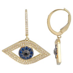 0.44ctw Diamonds, 0.33ctw Blue Sapphires, 0.12ctw Black Diamond Evil Eye Earring
