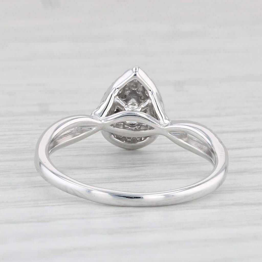 0.44ctw Pear Halo Diamond Engagement Ring 14k White Gold Size 8 In Good Condition For Sale In McLeansville, NC