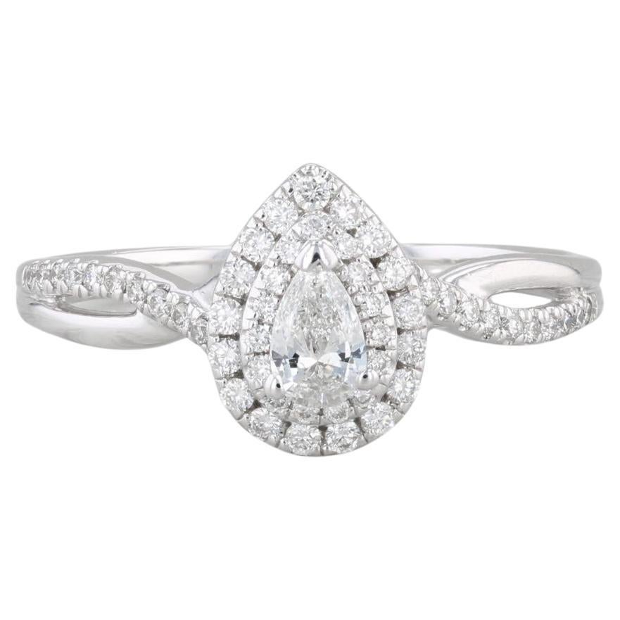 0.44ctw Pear Halo Diamond Engagement Ring 14k White Gold Size 8 For Sale