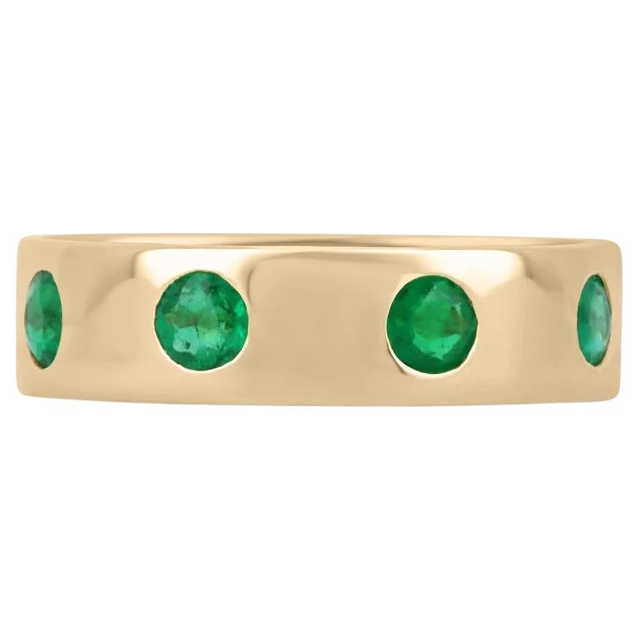 0.50tcw 18K Colombian Emerald-Round Cut Gold 5mm Natural Emerald Band Stack Ring