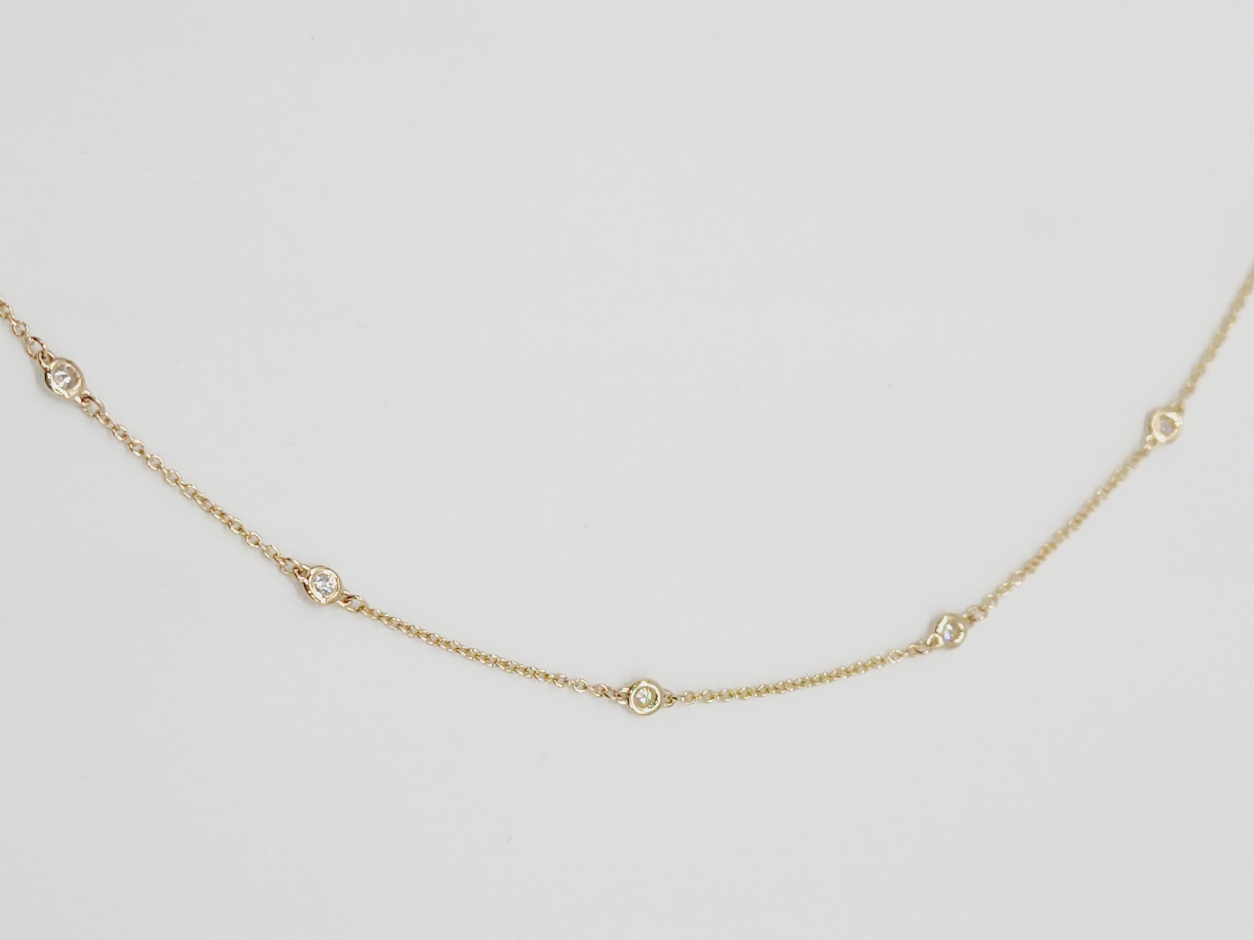0.45 Carat 15 Station Diamond by The Yard Necklace 14 Karat Yellow Gold 18'' For Sale 3