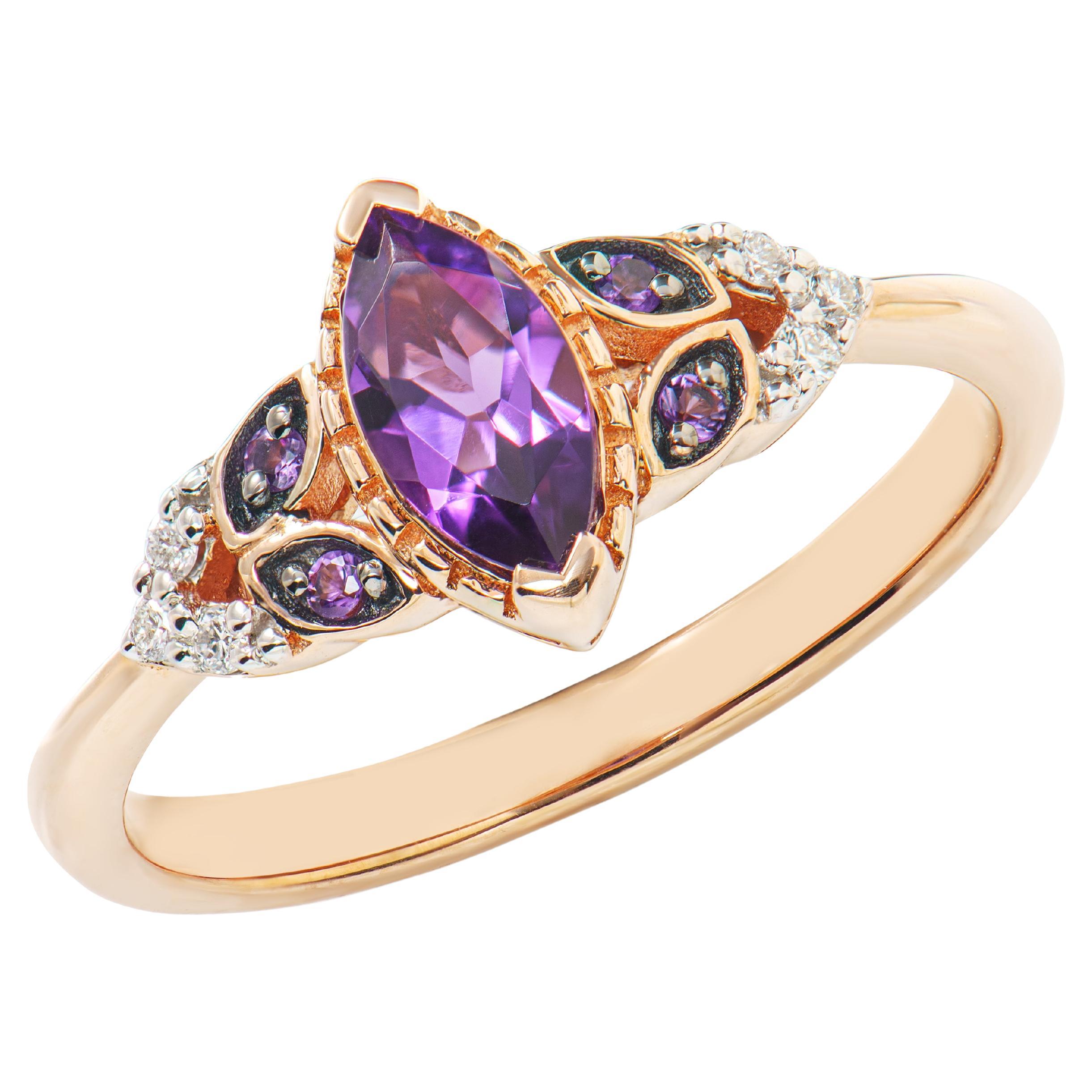 0,45 Karat Amethyst Fancy-Ring aus 14 Karat Roségold mit weißem Diamant.   im Angebot