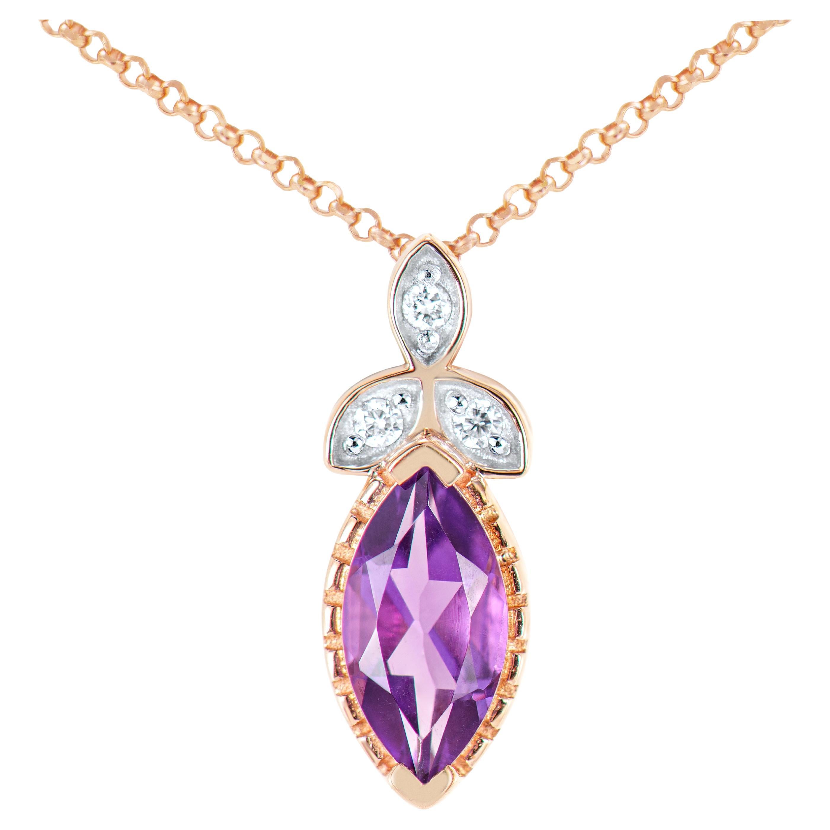 0.45 Carat Amethyst Pendant in 14Karat Rose Gold with White Diamond. For Sale