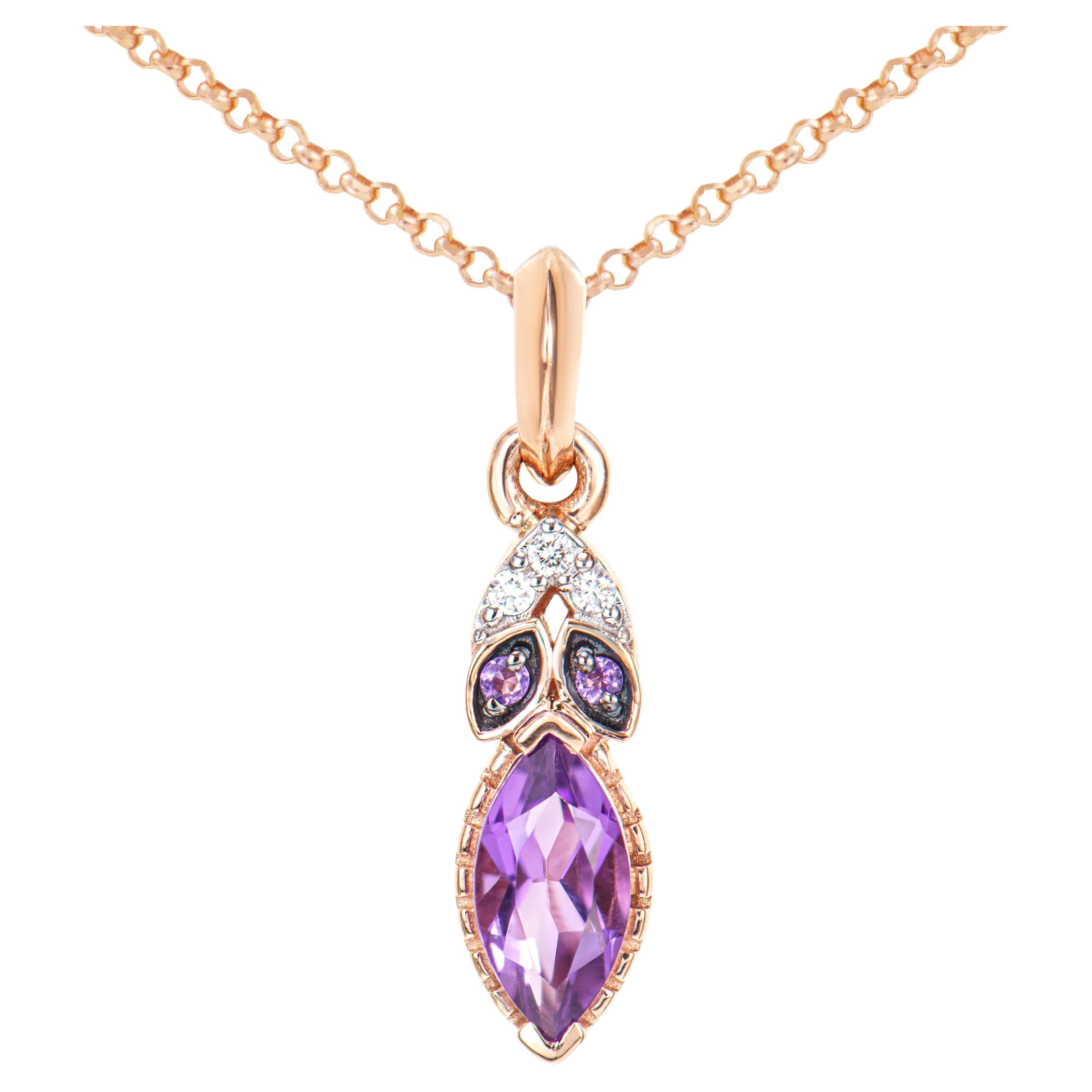 Sunita Nahata Amethyst 0.45ct. Pendant in 14KRG with White Diamond.