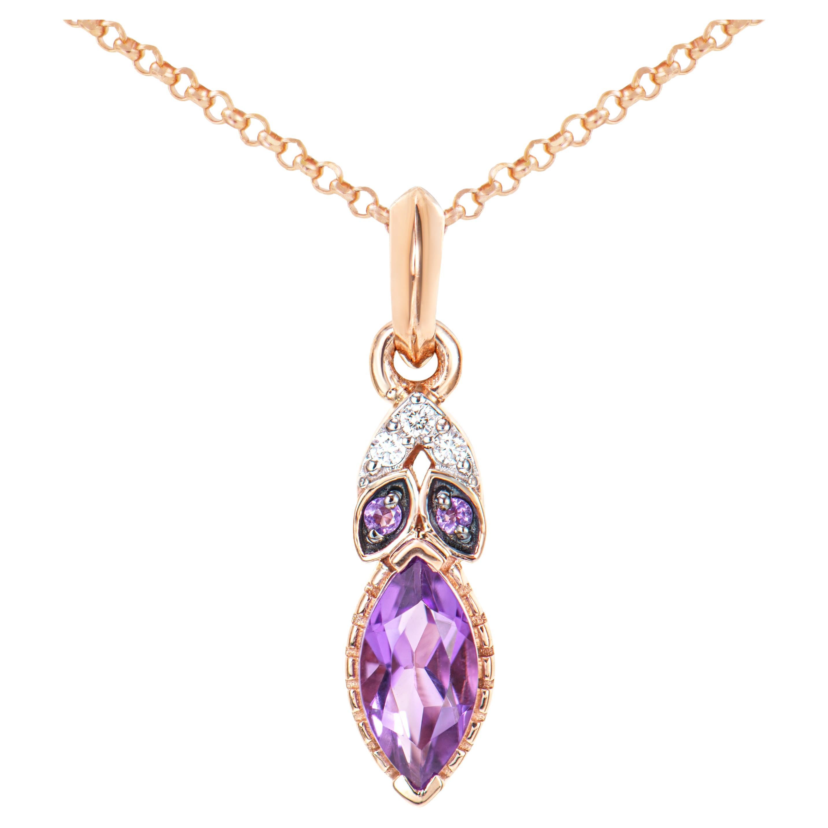 0,45 Karat Amethyst-Anhänger aus 14 Karat Roségold mit weißem Diamanten. im Angebot