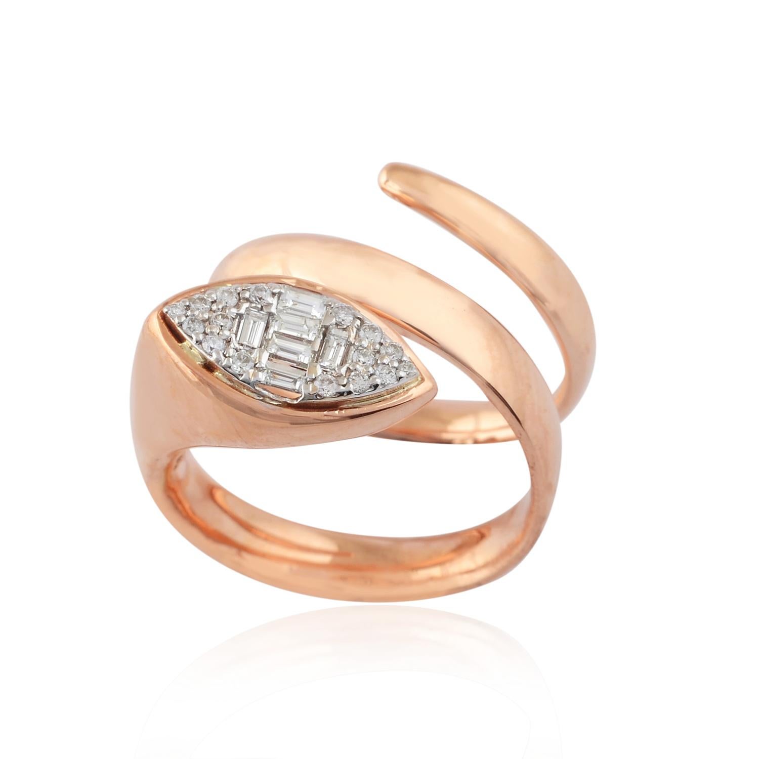 Modern 0.45 Carat Baguette Diamond Snake Wrap Ring 14 Karat Rose Gold Halloween Gift For Sale