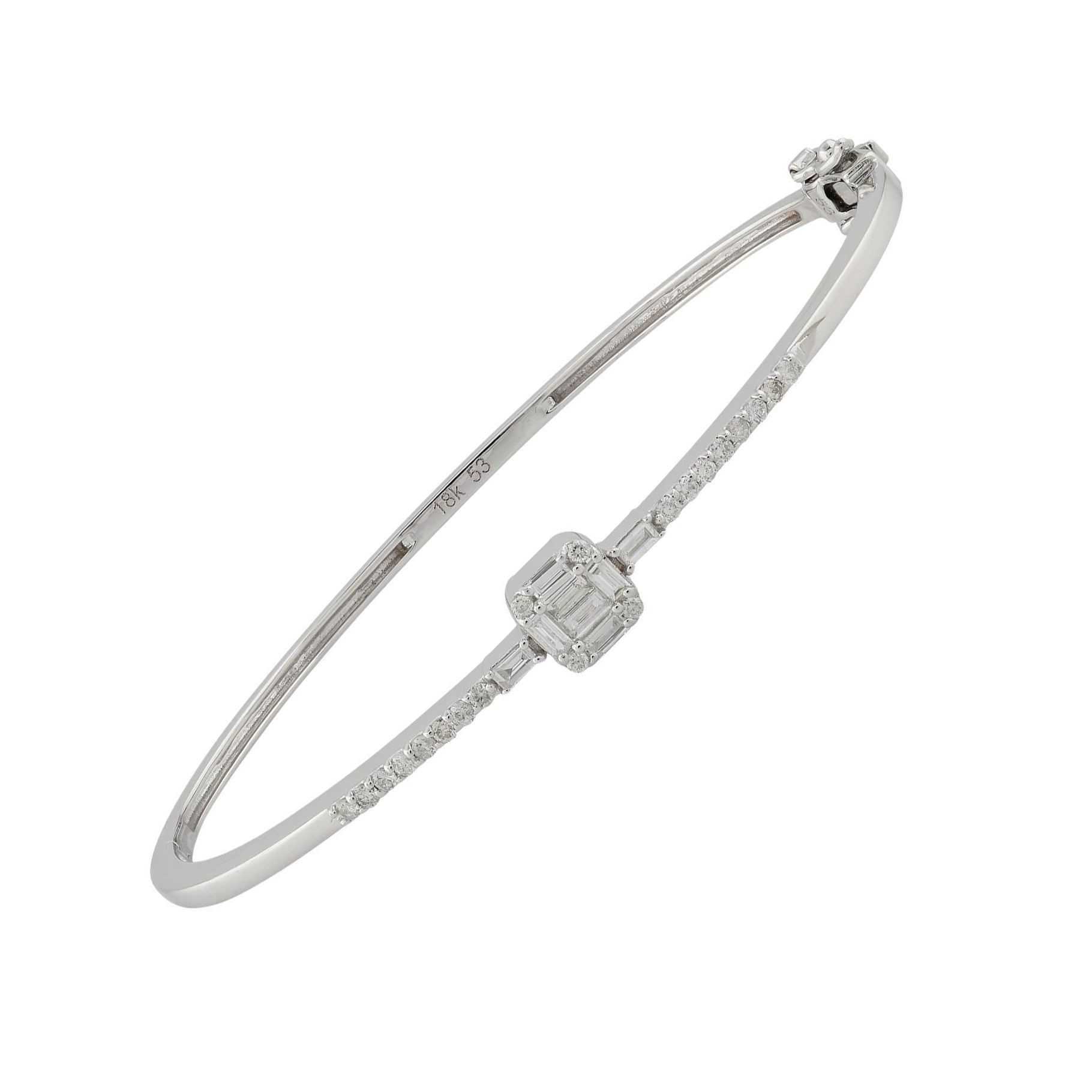 0.45 Carat Baguette 
Round Diamond Bangle Bracelet 14 Karat White Gold Jewelry