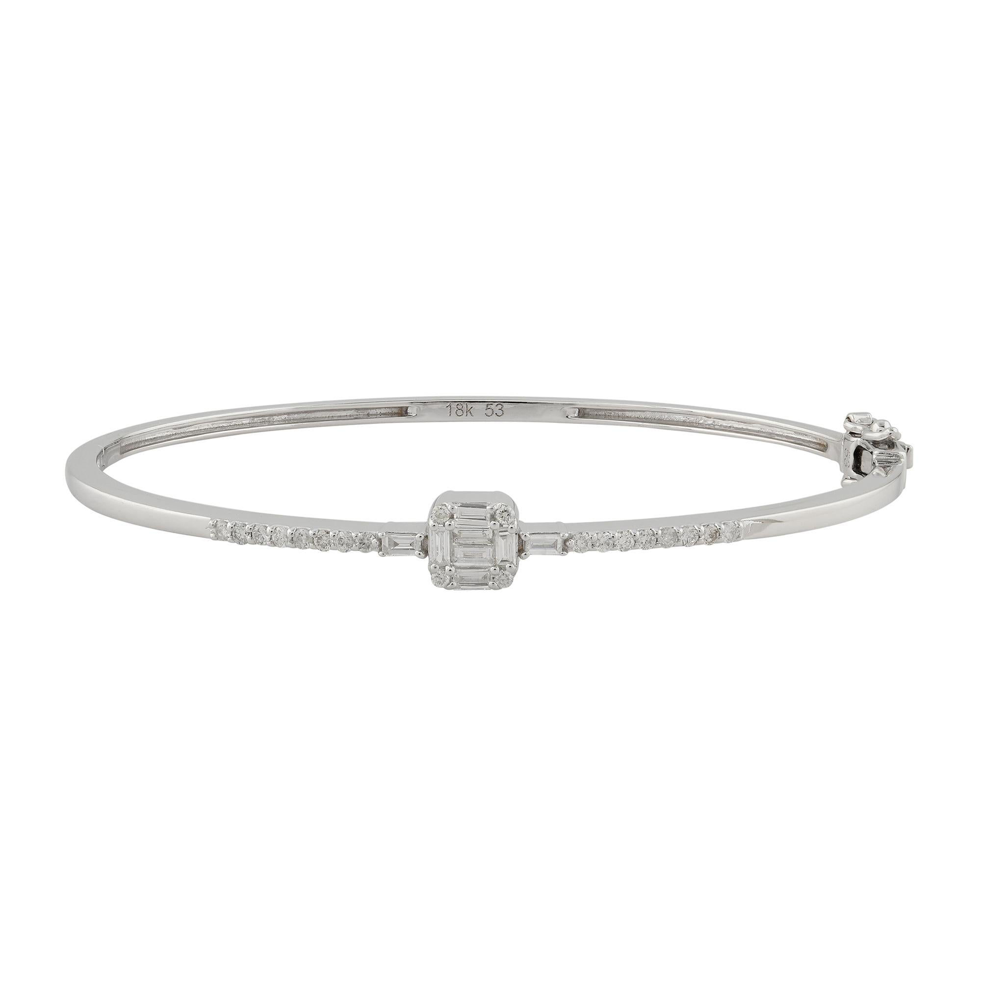 Bracciale con diamanti tondi e baguette da 0,45 carati in oro bianco 18 carati in vendita 5
