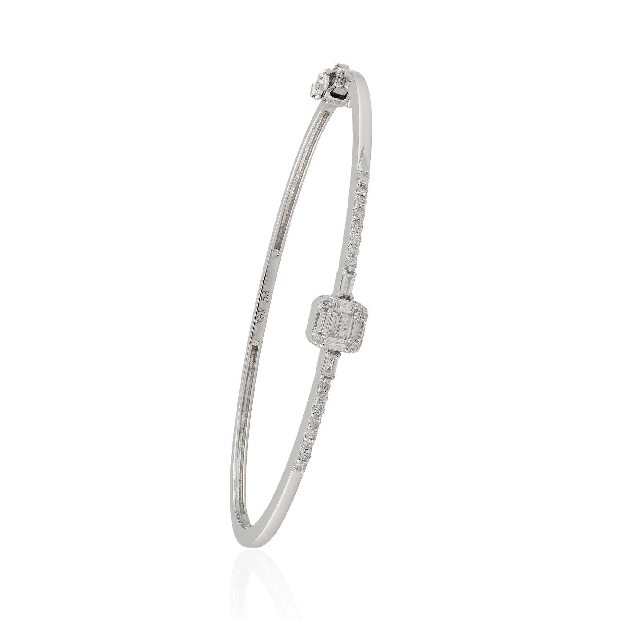 Modern 0.45 Carat Baguette & Round Diamond Bangle Bracelet 18 Karat White Gold Jewelry For Sale