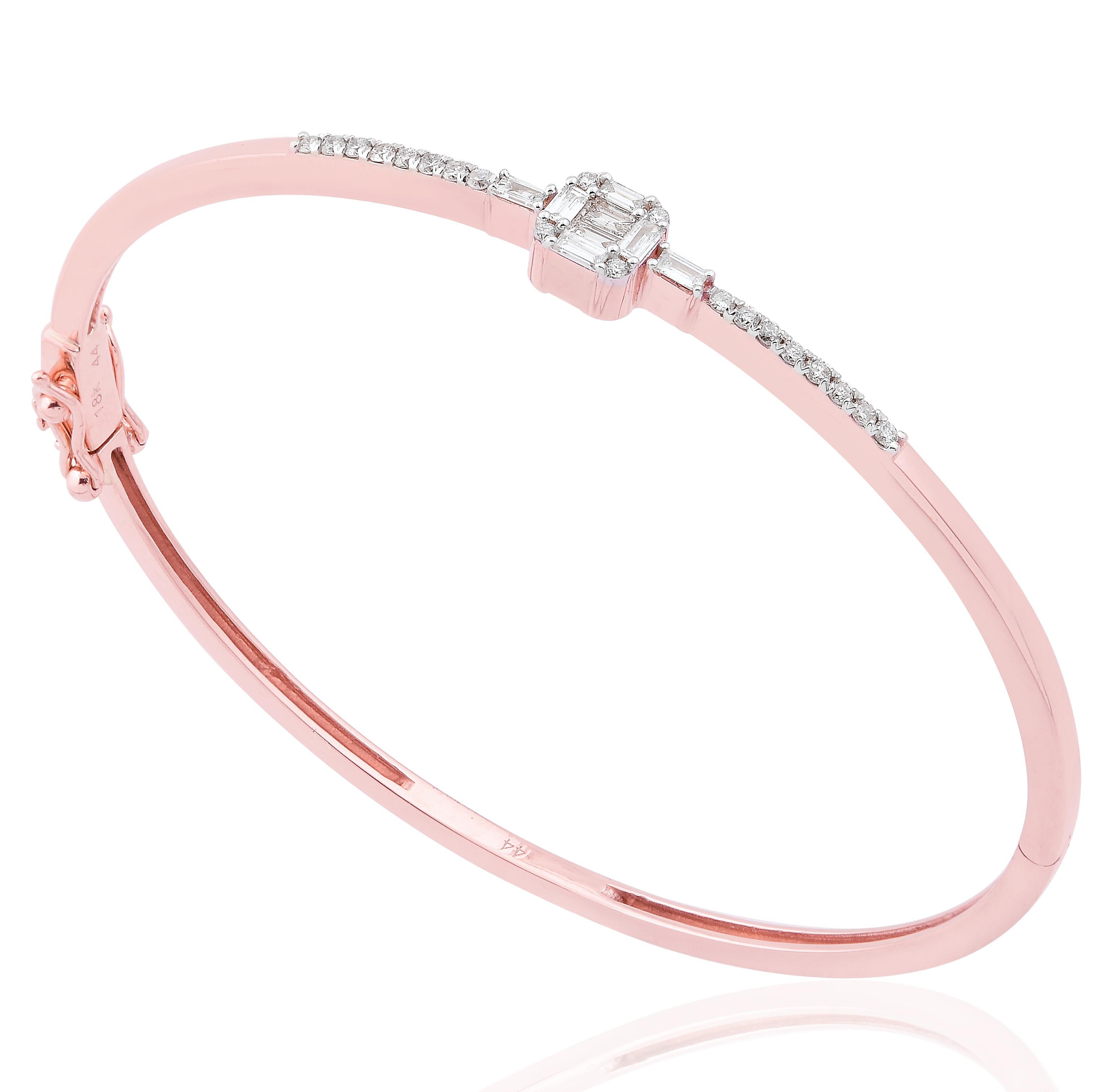 Taglio baguette 0,45 Carati Baguette Rotonda SI/H Bracciale con Diamanti Gioielli in Oro Rosa 14 Carati in vendita