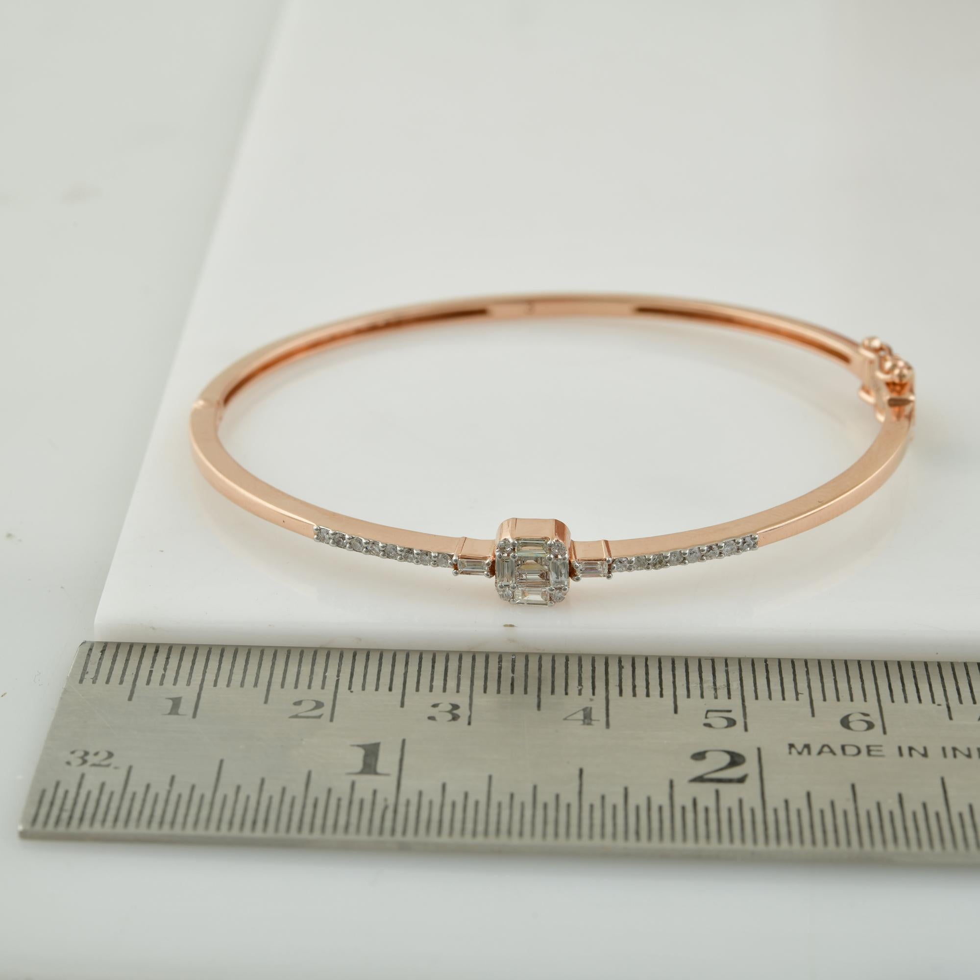 Donna 0,45 Carati Baguette Rotonda SI/H Bracciale con Diamanti Gioielli in Oro Rosa 14 Carati in vendita