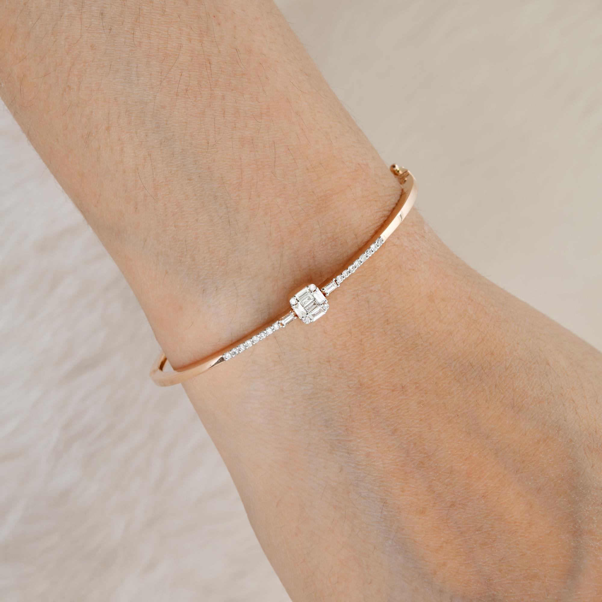 0,45 quilates Baguette Redondo SI/H Brazalete de diamantes Joyas de oro rosa de 18 quilates Moderno en venta