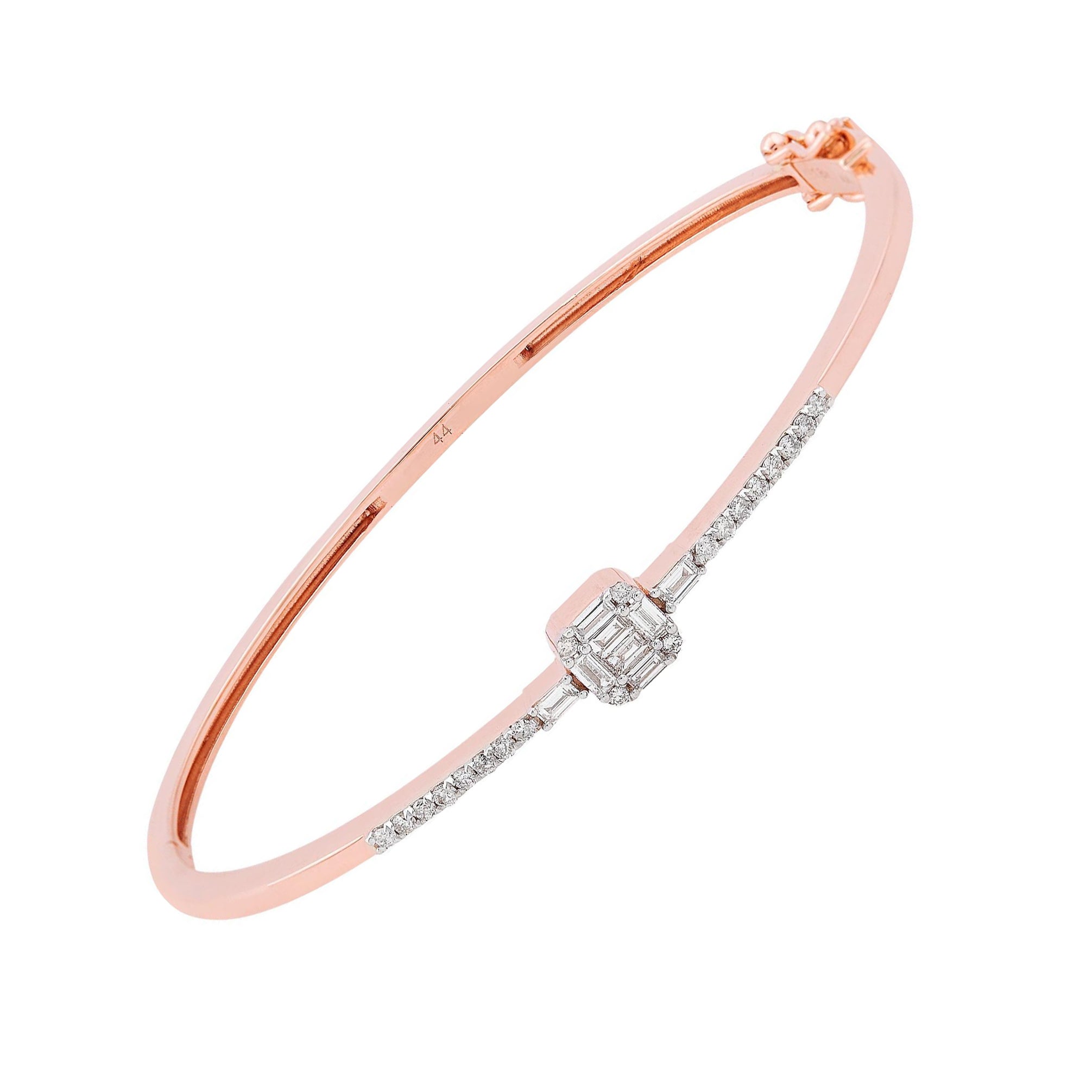 0,45 quilates Baguette Redondo SI/H Brazalete de diamantes Joyas de oro rosa de 18 quilates