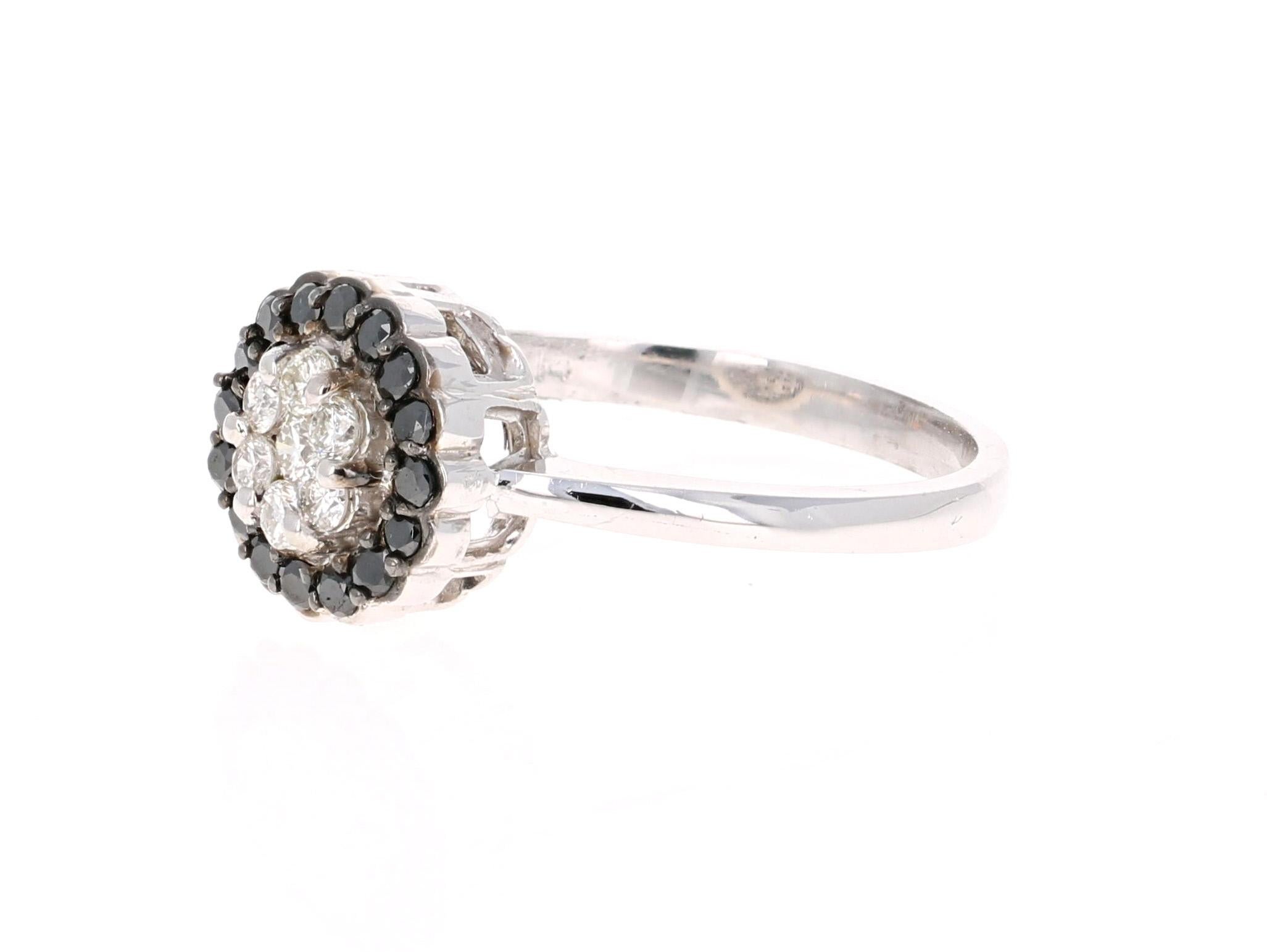 Contemporary 0.45 Carat Black White Diamond White Gold Ring For Sale