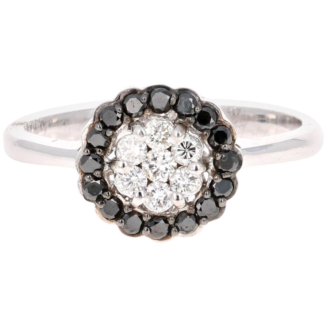 0.45 Carat Black White Diamond White Gold Ring