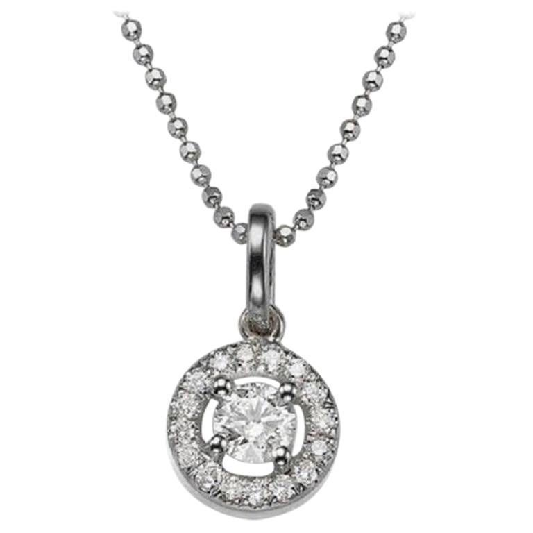 0.45 Carat Classic Halo Round Diamond Pendant Necklace, 14 Karat White Gold