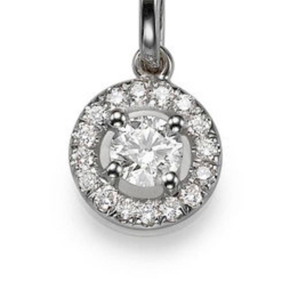 A handmade Diamond pendant necklace made of 14K White Gold set with a Round cut Diamond of 0.35 carat accented by 15 natural round diamonds. The center stone of this beautiful pendant necklace is of excellent cut, SI1 clarity and F color. The total