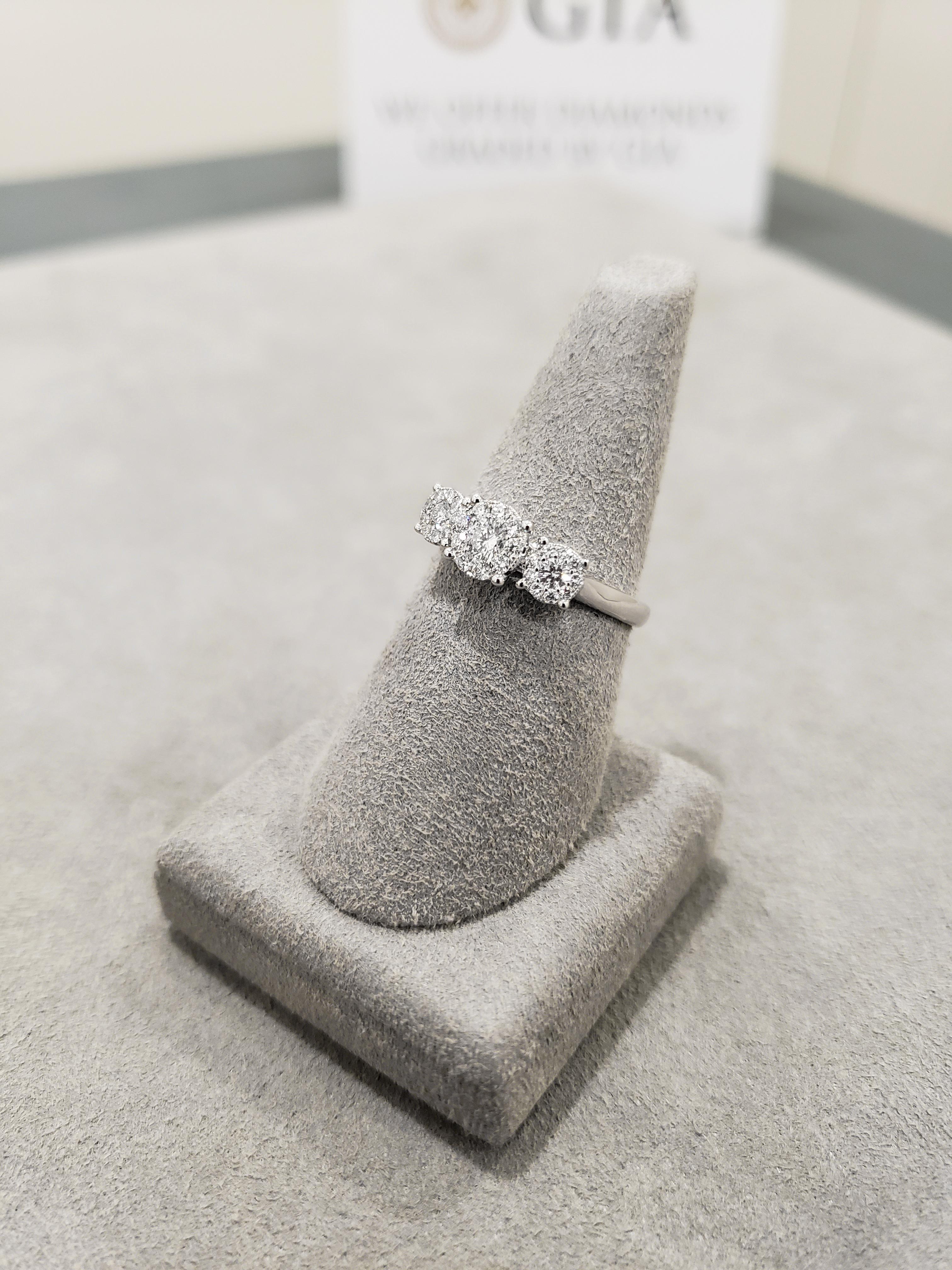 Contemporary 0.45 Carat Cluster Diamond Three-Stone Engagement Ring