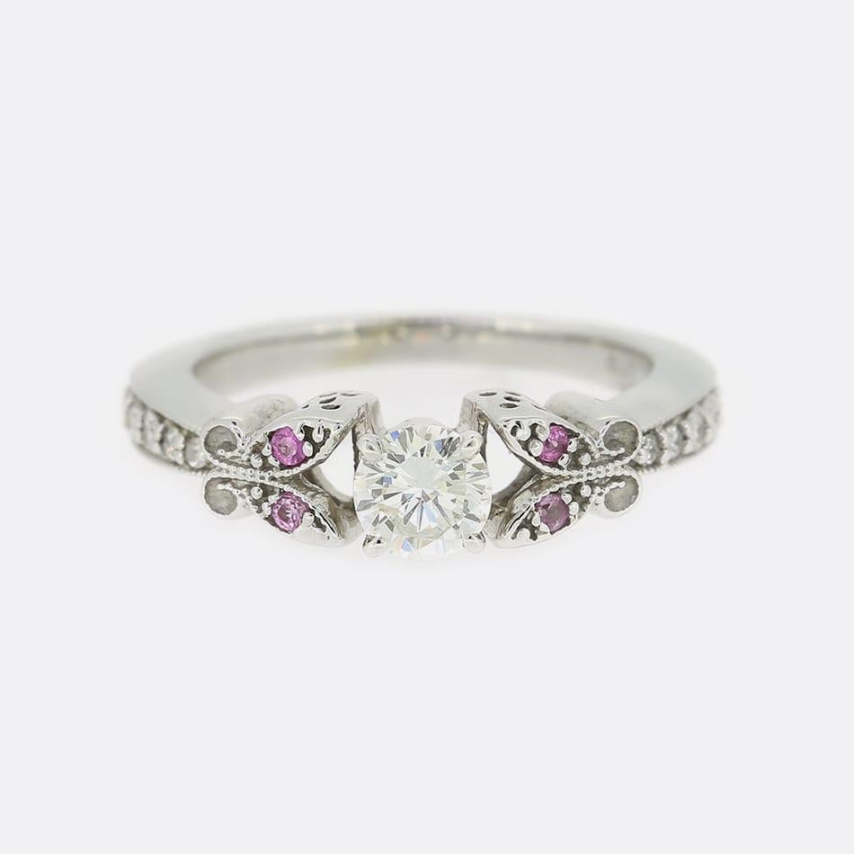Anello solitario con diamante e zaffiro rosa da 0,45 carati 1