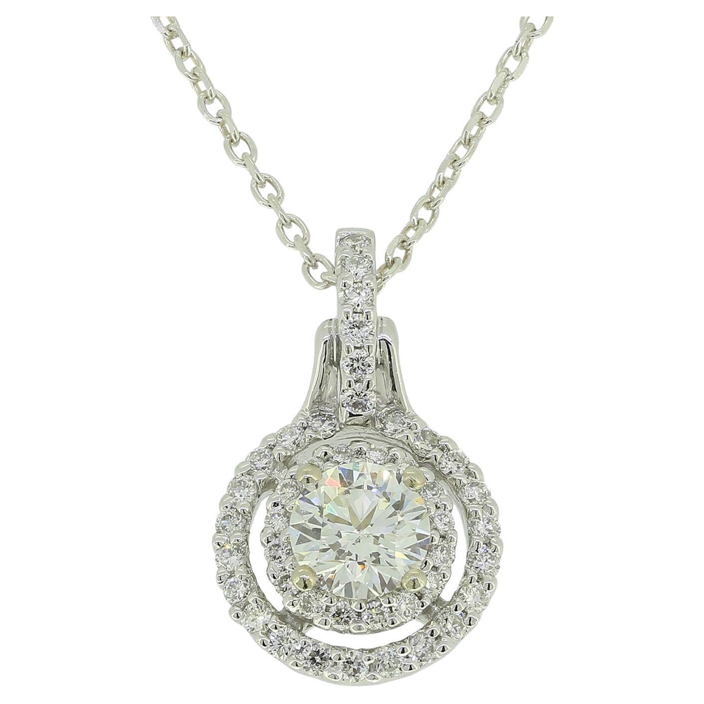 Collier pendentif halo de diamants 0,45 carat