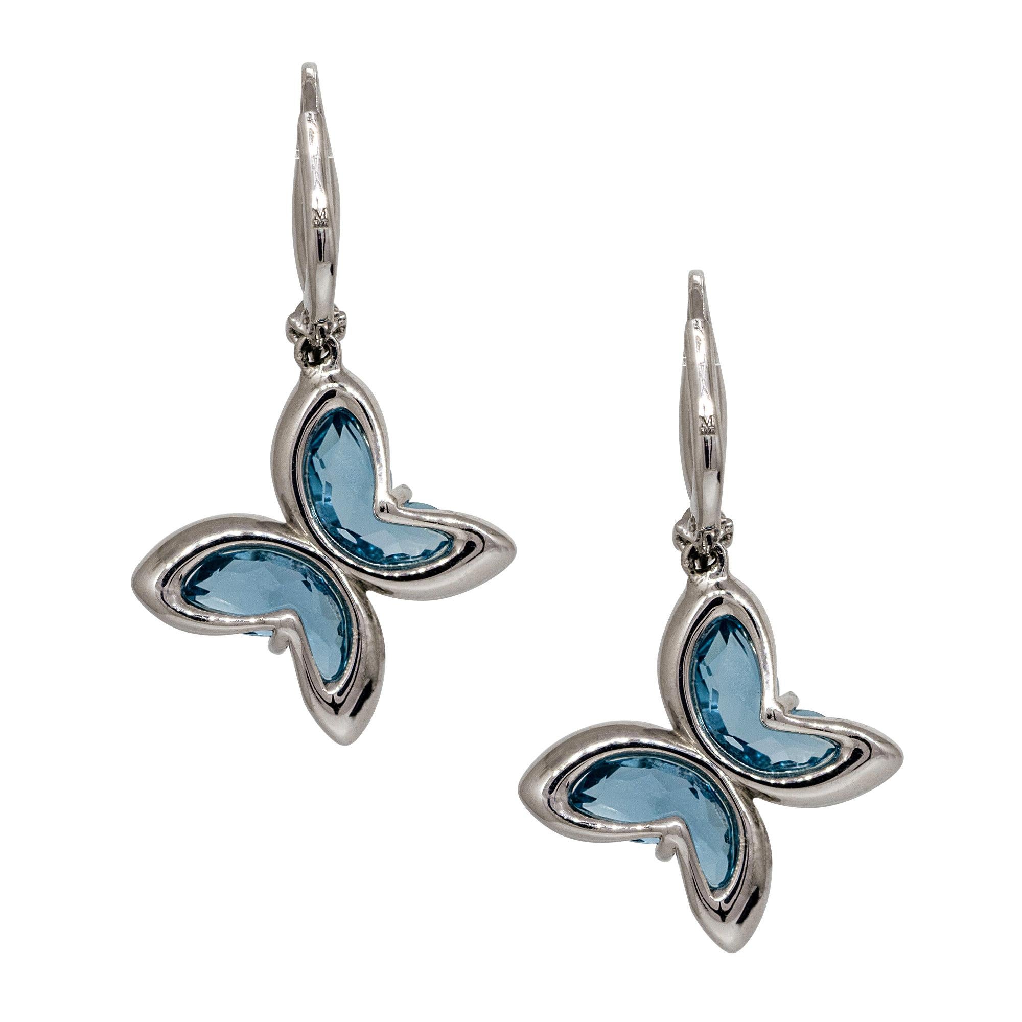 0,45 Karat Diamant mit blauem Topas Schmetterlingsohrringe 18 Karat auf Lager (Rundschliff)