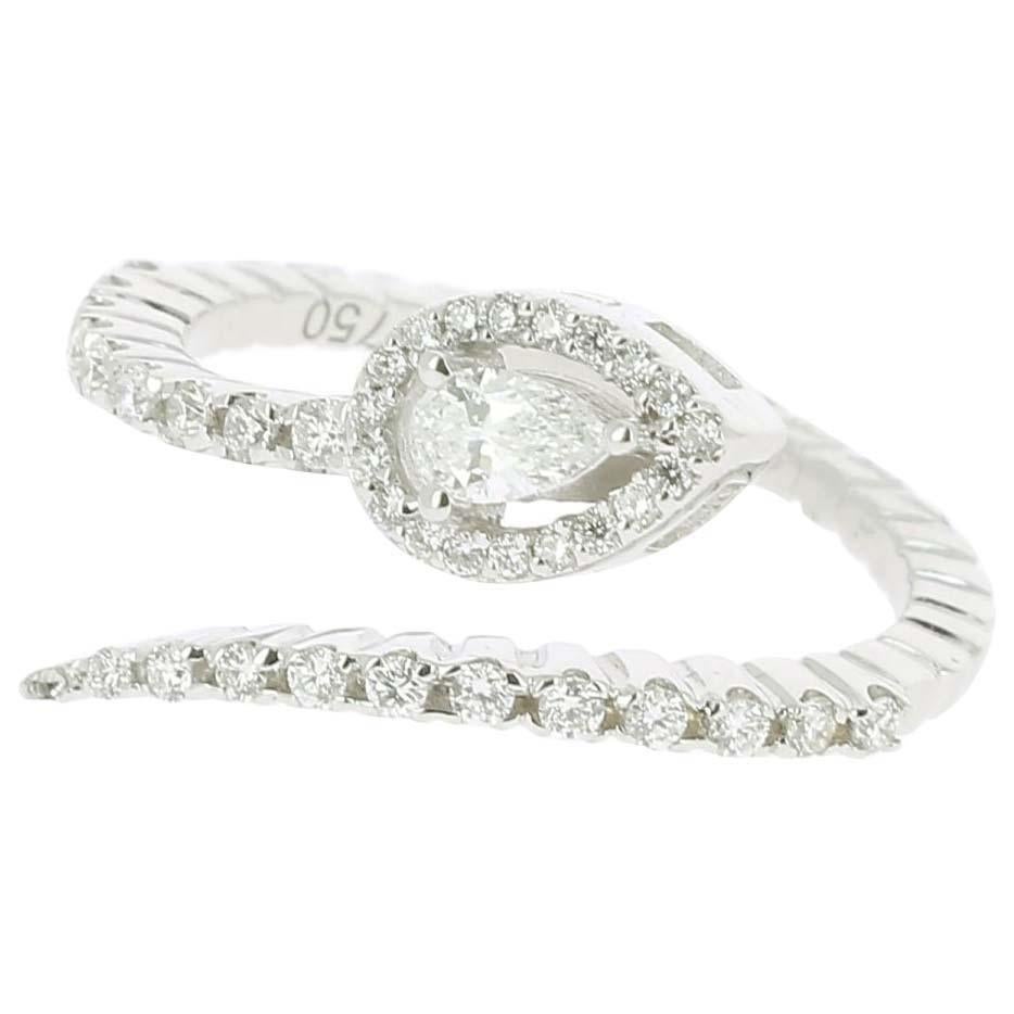 0.45 Carat GVS Snake Ring 18 Karat White Gold Pear/Round Diamonds Cocktail Ring For Sale