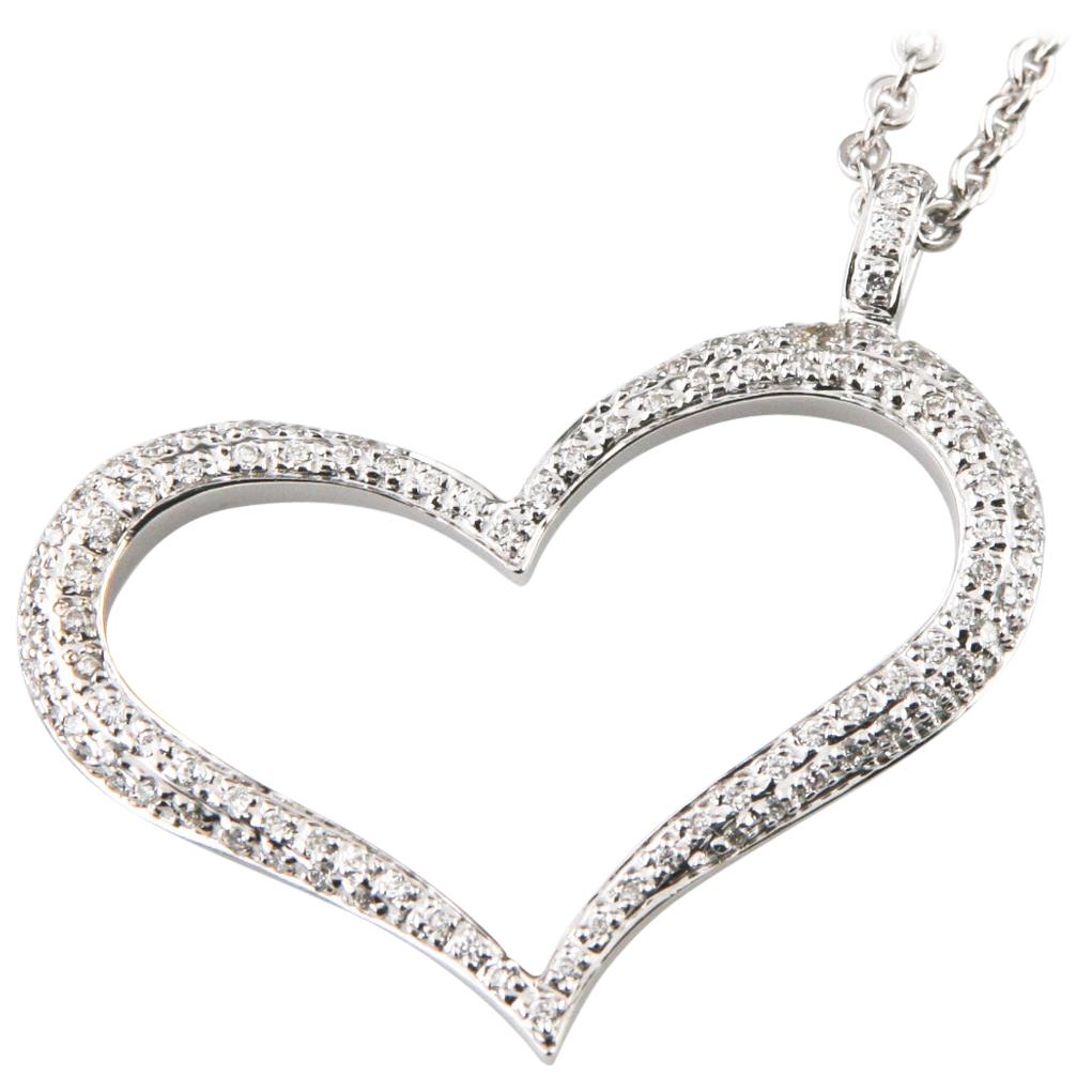 Pendentif en forme de cœur en or blanc 14 carats avec diamants sertis en pavé de 0,45 carat