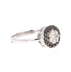 0.45 Carat Natural Black White Diamond White Gold Ring