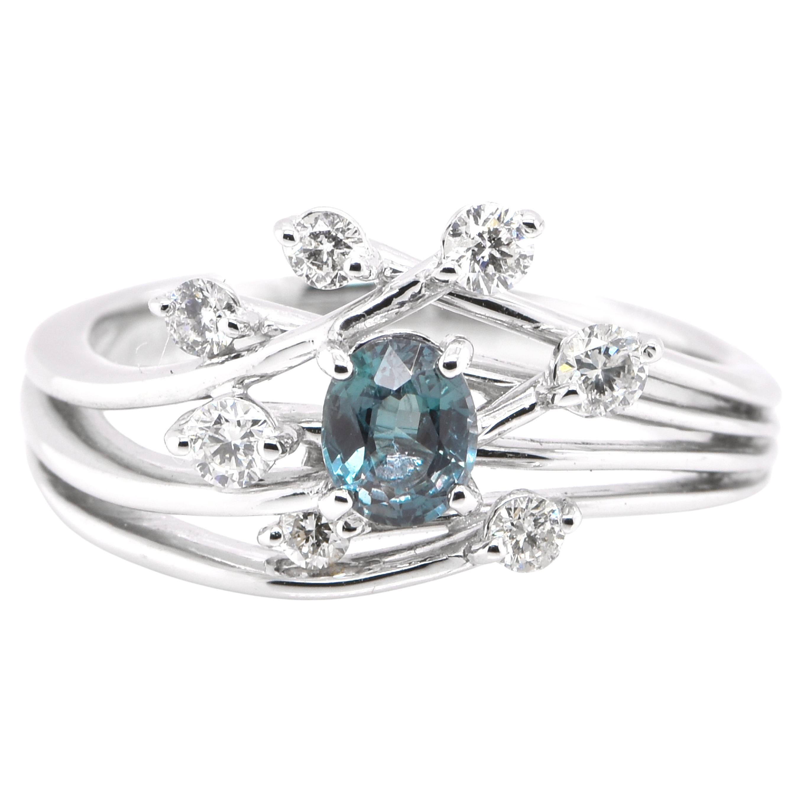 0.45 Carat Natural Color-Changing Alexandrite and Diamond Ring set in Platinum