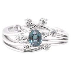 0.45 Carat Natural Color-Changing Alexandrite and Diamond Ring set in Platinum