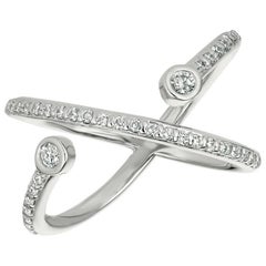 0.45 Carat Natural Diamond Bezel Cross Link Ring G SI 14k White Gold 100% Natur