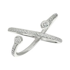 0.45 Carat Natural Diamond Bezel Cross Link Ring G SI 14k White Gold 100% Natur