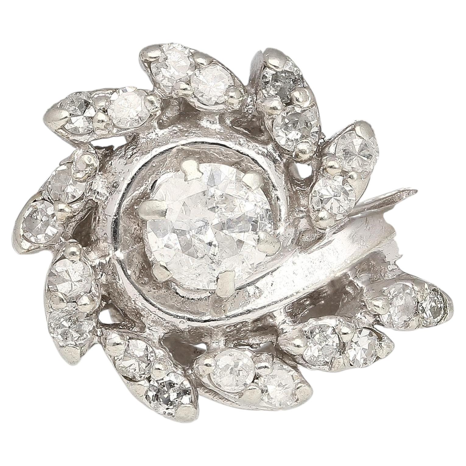 0.45 Carat Old European Cut Diamond Halo 14K White Gold Floral Engagement Ring