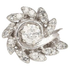 0.45 Carat Old European Cut Diamond Halo 14K White Gold Floral Engagement Ring